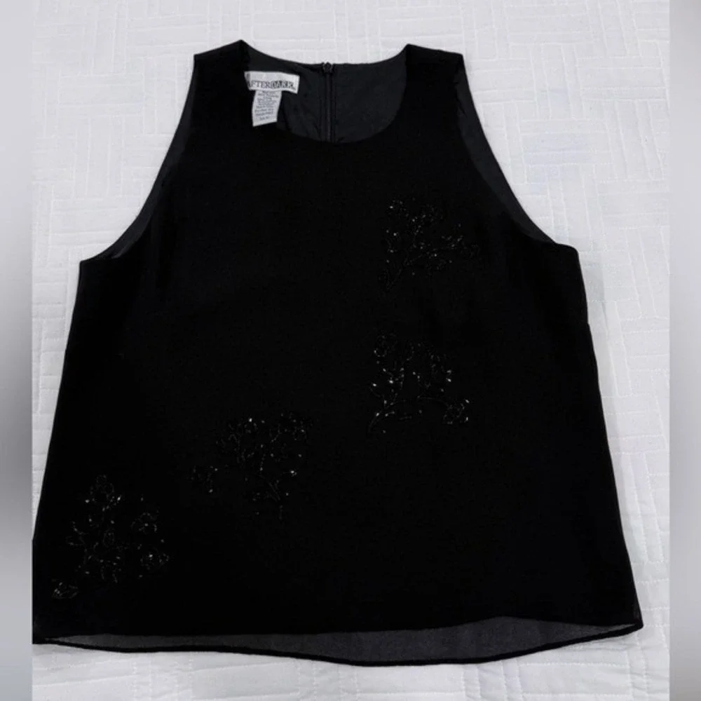 After Dark Black Beaded Floral Sleeveless Blouse Top P1823 Mens Size M - Picture 7 of 8